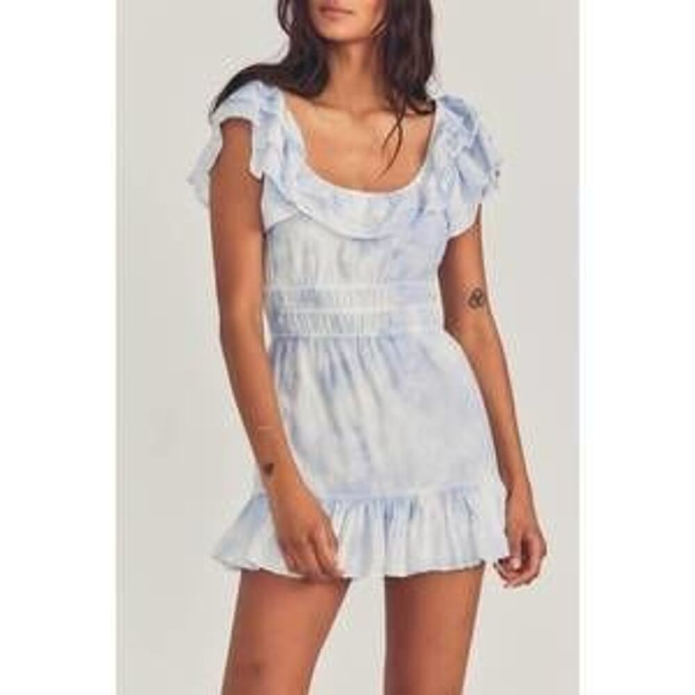 NWT LoveShackFancy Kamie Dress Heather Blue Silk Blend Coquette Boho Mini M